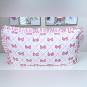 Coveted Home Pink Coquette Bow & Stripes Ruffle Lumbar Throw Pillow